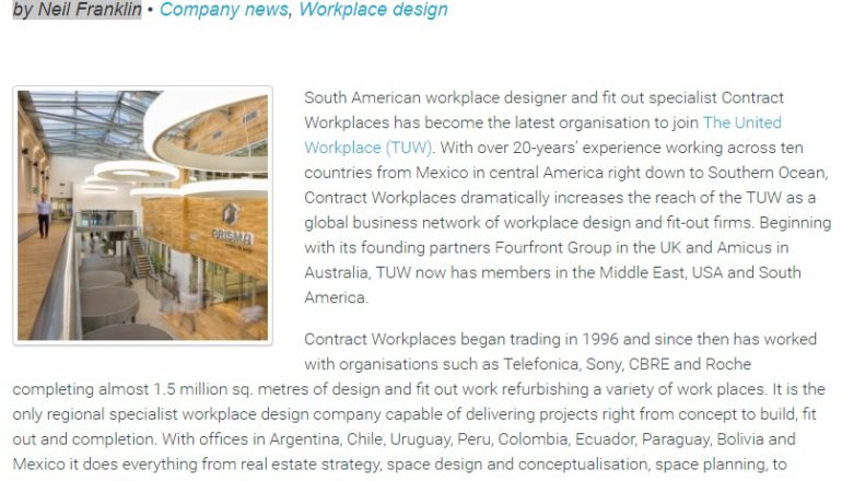 South American firm to join global workplace design and fit-out network